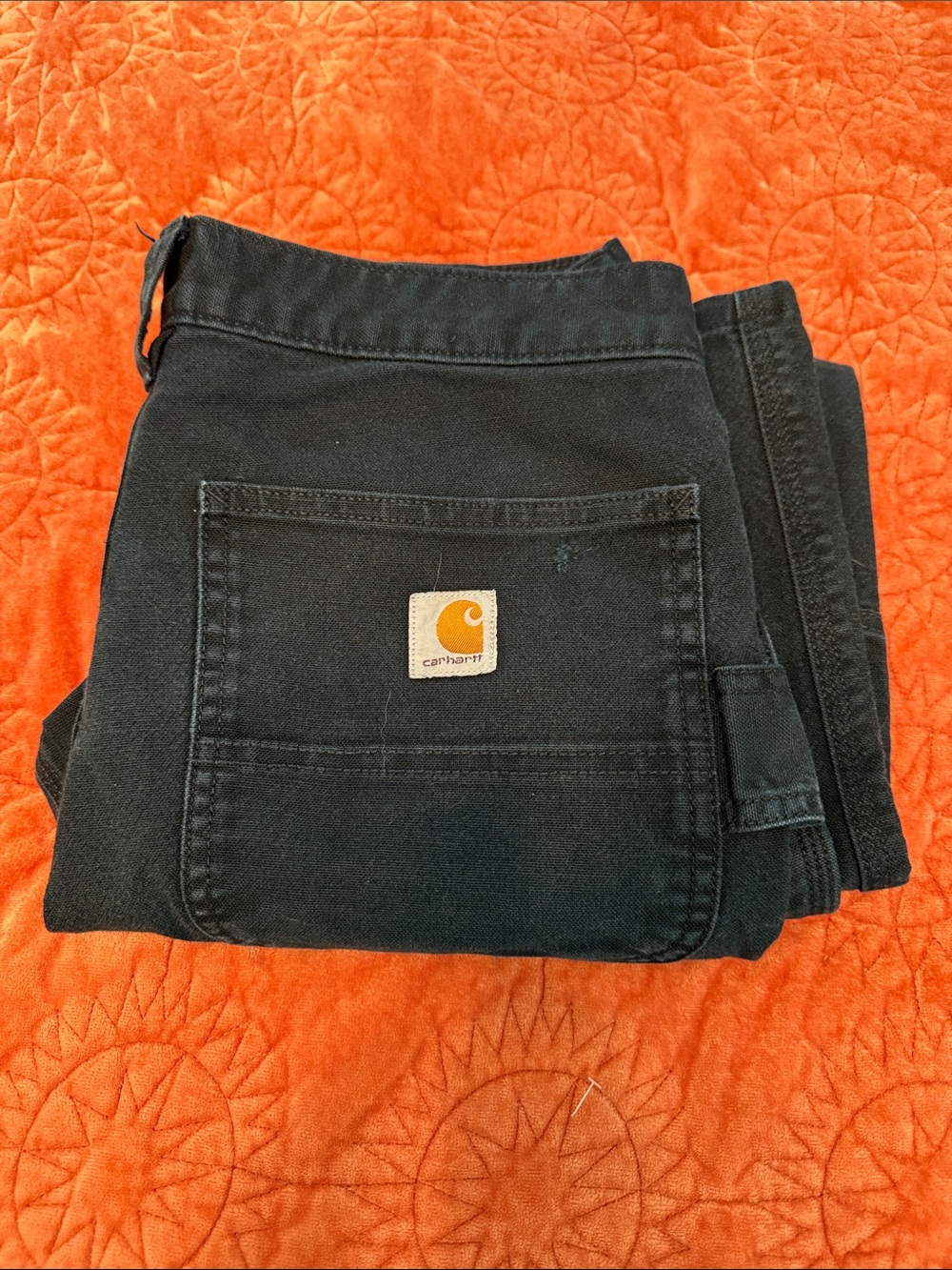Carhartt Men's Black Relaxed Jeans with Gold Logo Patch